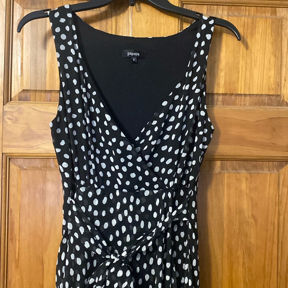 Polkadot Black and white faux wrap dress size 12